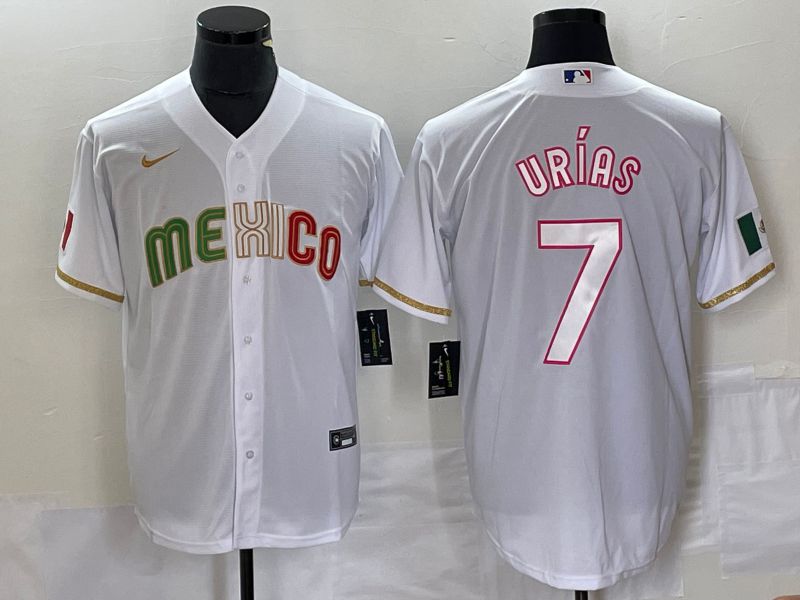 Men 2023 World Cub Mexico 7 Urias White Nike MLB Jersey style 13